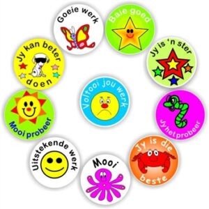 140 Afrikaans Stickers | Butterfly, star, smiley,Grading work: Mooi probeer