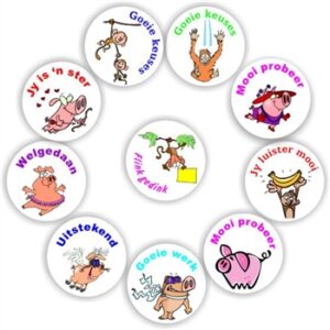 140 Afrikaans Stickers | Pigs & monkeys: Good behaviour, Goeie werk