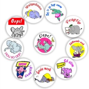 140 Afrikaans Stickers | Elephants ; Grading- Oeps -Pragtig