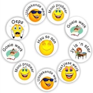140 Afrikaans Stickers | Smiley Faces- Oeps – Hou so aan