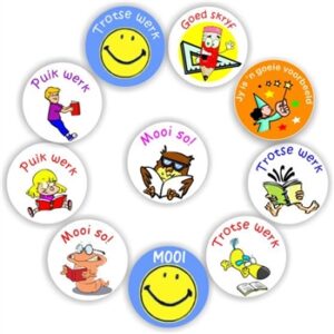 140 Afrikaans Stickers |Owls & Kids reading books, Wizard, & Smiley. Trotse werk