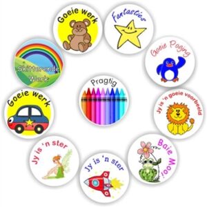 140 Afrikaans Stickers | Colourful Rainbows, Pencils, car, fairy, -Goeie voorbeeld
