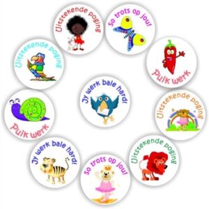 140 Afrikaans Stickers | Birds, snail, bear, lion -Uitstekende poging