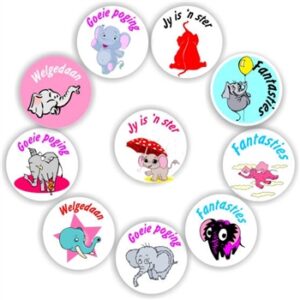 140 Afrikaans Stickers | Elephants : Fantasties, Welgedaan
