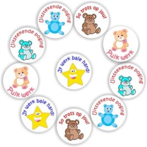 140 Afrikaans Stickers | Teddy bears & stars: Puik werk