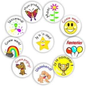 120 Afrikaans Stickers | Trophy, Lightbulb, Rainbow -Jy is nommer 1