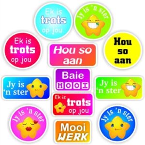 128 Afrikaans Stickers | Colourful, Smiley Stars: Hou so aan