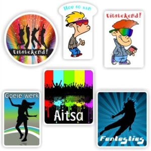 90 Afrikaans Stickers : Colourful, Teens dancing- Uitstekend
