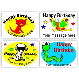 32 Happy Birthday stickers | Cute animals, cat, butterfly,dog & snake