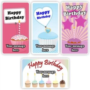 20 Happy Birthday stickers | Girls, pink & blue cupcakes