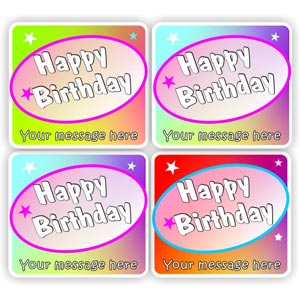 24 Happy Birthday stickers Personalised with your name | Brightly coloured