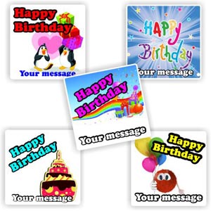 12 Happy Birthday stickers | Penguins, monsters & balloons