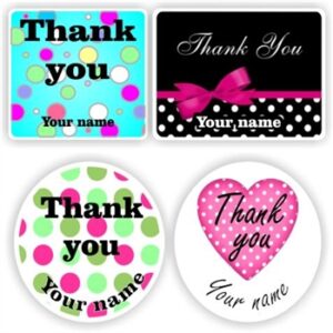 32 Thank you Stickers | Bowties, Hearts and Polka dots