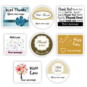 24 Thank you Labels Personalised with your name | With Thanks, Bows, hearts & trees
