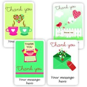 15 Thank you stickers Personalised with your name | Teacups, envelope, typewriter