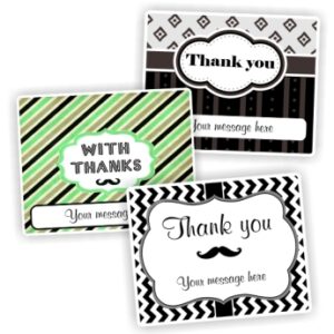 15 Thank you Stickers Personalised with your name | Masculine, moustache & stripes