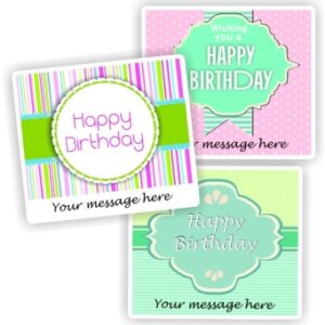 15 Happy Happy Birthday stickers | Green and pink, stripes & bows