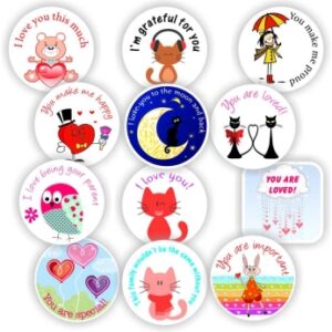 54 Large Stickers | Lunchbox notes : I love you this much, Teddy bears, cats, hearts