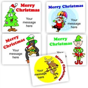 15 Merry Christmas labels Personalised with your name | Christmas trees, elves, penguins & reindeers