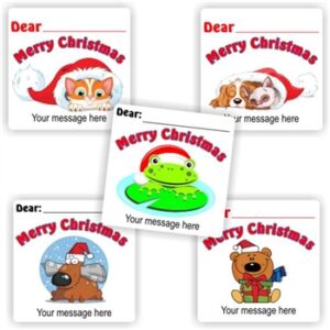 12 Merry Christmas labels Personalised with your name |Festive kittens, puppies