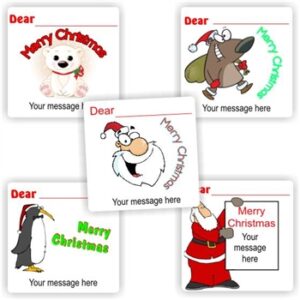 Christmas Message Stickers | Polar Bear, Santa, Penguin, Bear with Sack : Dear… Merry Christmas
