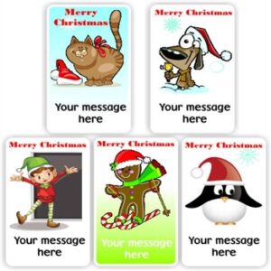 Christmas Message Stickers | Cat, Dog, Elf, Gingerbread Man, Penguin : Merry Christmas