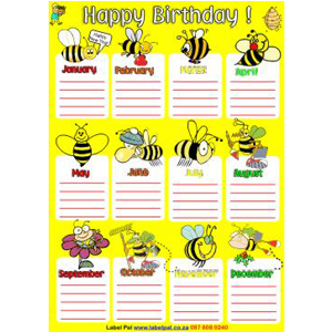 Poster -Birthday Chart-Bees, Laminated & Re-usable