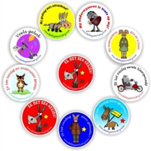 48 Afrikaans Large Teachers Reward stickers | Donkeys -riding bikes,partying