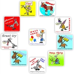 48 Large Teachers Reward stickers | Donkeys- in various poses, Awesome work