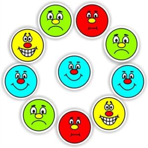 Expression Stickers | Happy, Sad & Cross Faces in Red, Green, Yellow & Blue