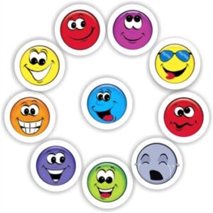 234 Mini Smiley Stickers | Red, Purple, Blue, Yellow, Orange & Green Faces