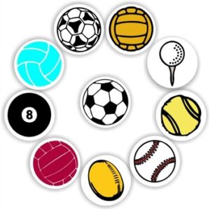 408 Mini stickers | Physed & Soccer, Tennis, Rugby, Netball, Sports balls- Size 10mm diam