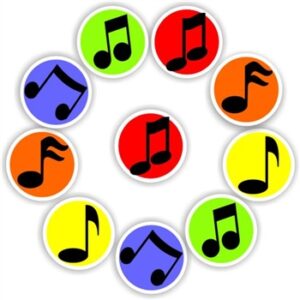 408 Mini Music Note Stickers | Bold Quavers & Semiquavers on Bright Circles