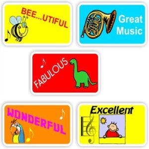 Music Reward Stickers — Bee & French Horn, Sheet of 65