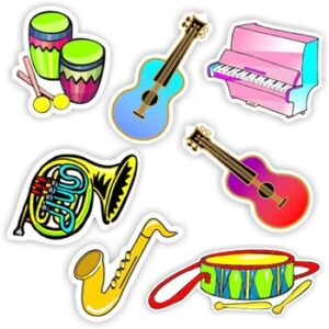 77 Music shaped Stickers | Musical Instruments-drums, guitar, trumpet, piano, trombone