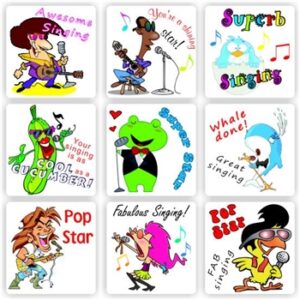 140 Singing Stickers | Rock Star, Frog, Whale, Cucumber, Hedgehog : Awesome Singing, Superb Singing, Whale done!