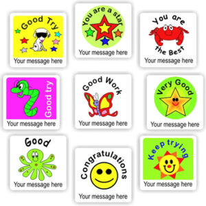 Personalised Stickers | Dog, Crab, Worm, Butterfly & Octopus : Good Try, Very Good, Congratulations