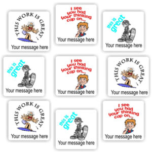 Personalised Boys Stickers | Surfer, Skateboarder & Thinking Cap : This Work Is Great