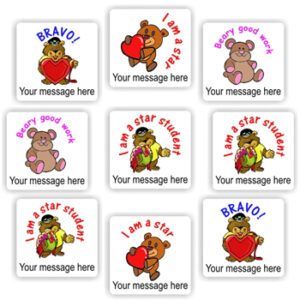 Personalised Teddy Bear Stickers | Bears with Hearts & Backpacks : Bravo! Beary Good Work