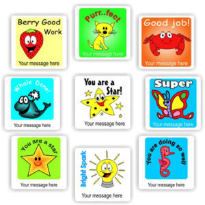 Personalised Stickers | Strawberry, Cat, Crab, Whale & Lightbulb : Berry Good Work, Bright Spark