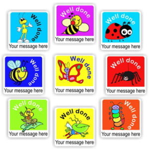 Personalised Minibeast Stickers | Bee, Ladybird, Butterfly & Spider : Well Done