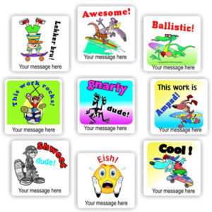 Personalised Boys Stickers | Skaters, Surfing Dinosaur & Gecko : Lekker Bru! Gnarly Dude!