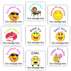 Personalised Smiley Stickers | Emoji Faces : Excellent Work, Good Try, Neat Work
