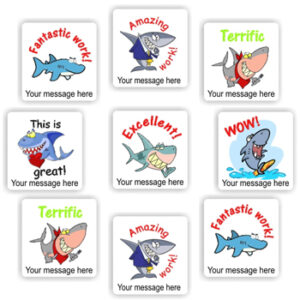 140 Personalised Stickers | Cartoon Sharks : Fantastic work! Amazing work! WOW!