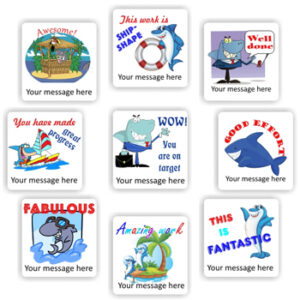 Personalised Shark Stickers | Grinning Sharks, Sailboats & Islands : Ship shape, Good effort, You are on target