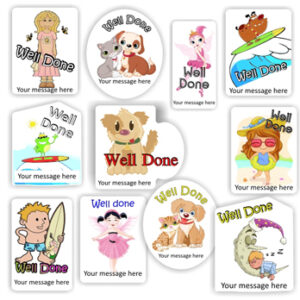 Personalised Well Done Stickers | Puppies, Kittens, Fairies & Surfers : Well Done