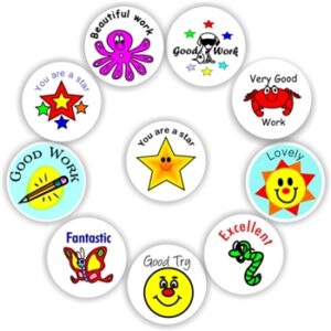 140 Teacher’s reward stickers -Beautiful work, Stars, sun, smiley face & butterflies
