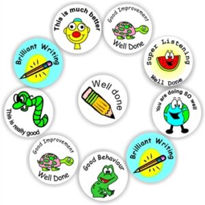 140 Teacher’s reward stickers-Writing -Pens & pencils, Frog, Good behaviour