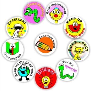 140 Teacher’s reward stickers-Excellent work, Lightbulb, Snake, Cat & Book
