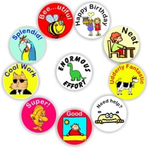 140 Teacher’s reward stickers-Cute cows, bees,fish, dino, good & neat work.